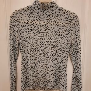 Zaful black and white animal print mesh sparkly fitted mock neck long sleeve